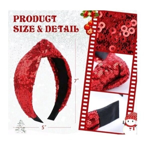 Christmas Knot Headbands for Women Sequins Hairbands Wide Glitter Headband Girls - Picture 4 of 7